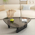 EASYSOUL Modern Glass Coffee Table, 44.88" D x 32.28" W x 15.75" H, Abstract Round Tea Tables for Living Room Home Office Industrial Cocktail Tables (Black-Gray Glass, 44.88")