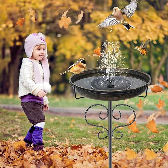 Bird Bath for Outside,Freestanding Metal Bird Bath Feeder with Heavy Duty 5 Prong Stake, Garden Birdbath Birdfeeder Bowl for Yard Lawn Patio Decor (Vintage Gold)