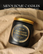 AOOVOO Scented Candles for Men - Mahogany & Teakwood Candles for Home Scented | Crackling Wood Wick Soy Candles | Strong Fragranced Masculine Black Candle Gift for Women & Men, 9oz
