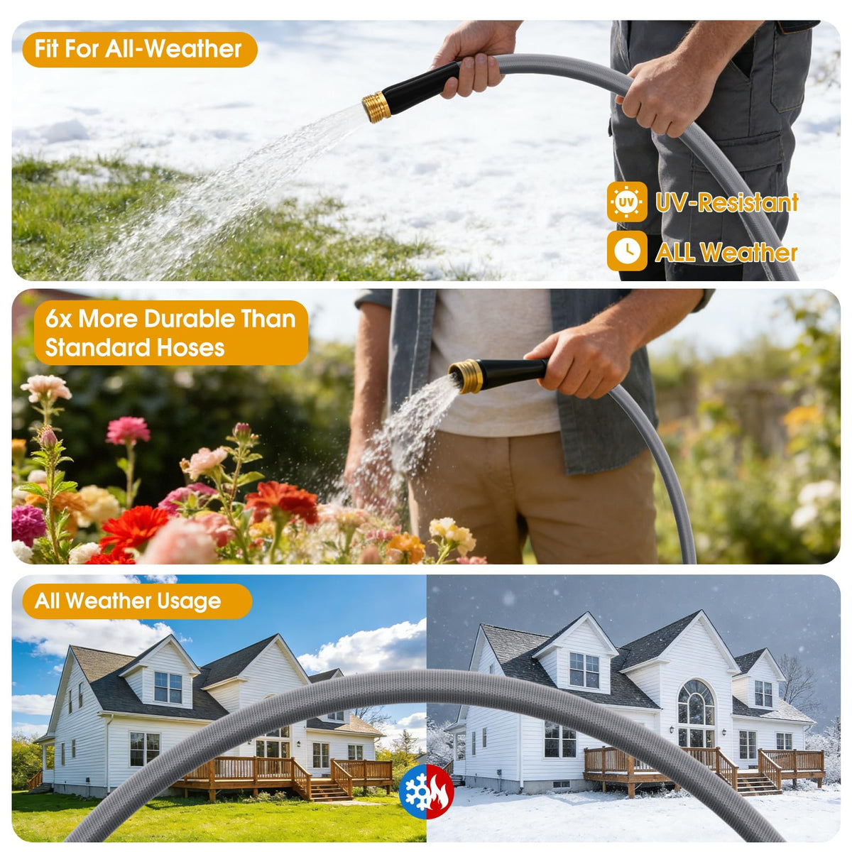 Garden Hose 50 FT, Non-Expanding Water Hose, Ultra-Light & Flexible, Burst-Resistant, Kink-Free, High-Pressure Garden Hose All-Weather Use for Lawns, Gardens, and Outdoor Cleaning