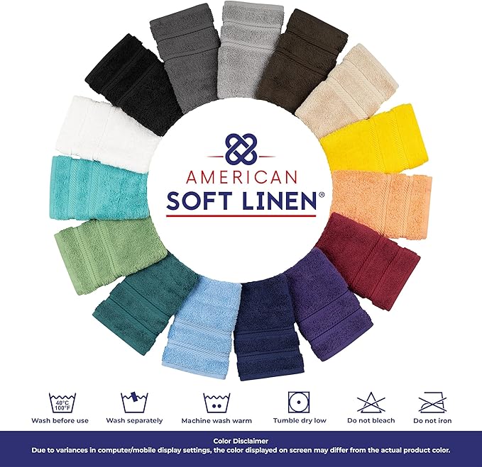 American Soft Linen Luxury 6 Piece Towel Set, 2 Bath Towels 2 Hand Towel 2 Washcloths, 600 GSM 100% Cotton Turkish Towels for Bathroom, Light Grey Towel Sets