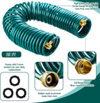 Pangda 25 Ft x 3/8'' Coil Garden Hose EVA Recoil Garden Self Coiling Expanding Water Hose with 6 Function Spray Nozzle Universal 3/4'' Brass Connector Fitting for Outdoor Yard(Green)