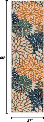 Nourison Home Aloha Indoor/Outdoor Blue Green 2'3" x 8' Area Rug, Easy Cleaning, Non Shedding, Bed Room, Living Room, Dining Room, Backyard, Deck, Patio (2x8)