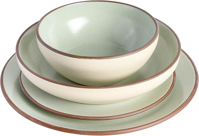 Gibson Elite Contempo Classic Double Bowl Dinnerware Set, Service for 4 (16pcs), Mint