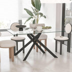 51" Rectangular Glass Dining Table Modern Kitchen Glass Top Table for 4 with Black Metal Legs, Clear Dining Table Kitchen Table for Home Office Dining Room