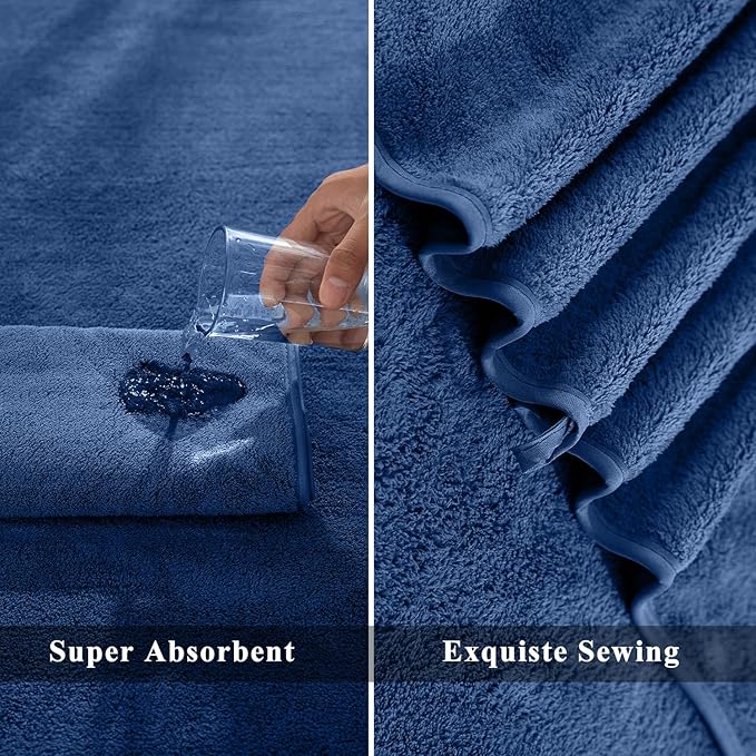 MINCHI 4 Piece Oversize Bath Towels Set, Oversized Ultra Soft Absorbent Bathroom Towel for Home and Hotel Shower Towel,35” x 70” Large Bath Sheet 600 GSM, Navy Blue