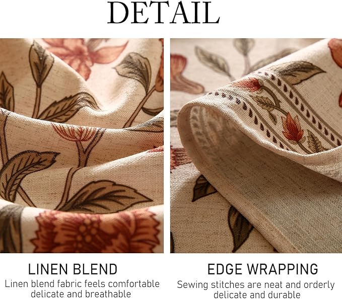 ISAENNE Designer French Small Round Tablecloth,Linen Orange Floral Pattern Indoor Table Cloth,Wrinkle Resistant Decor Table Cloth for Dining Thanksgiving Kitchen Party,Diameter 55"-Alvarado D