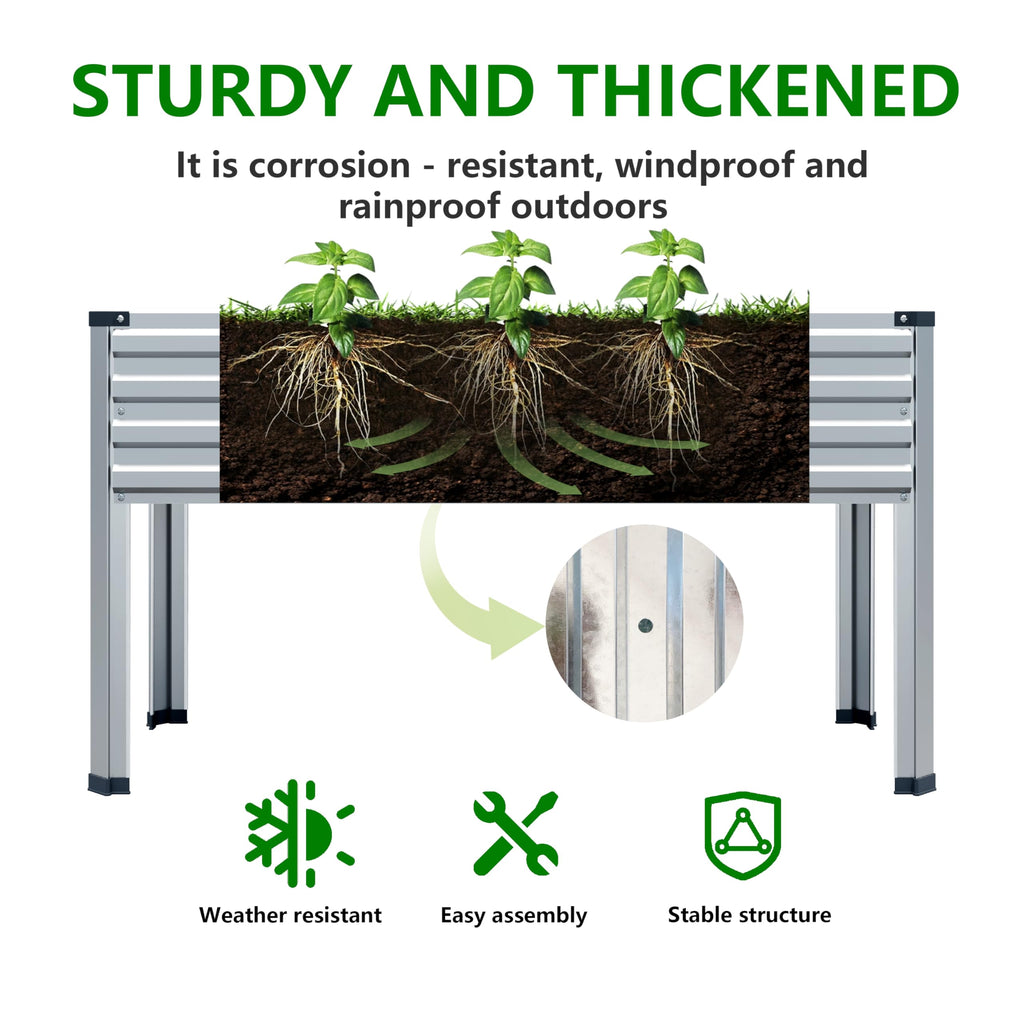 DIIYIV Galvanized Raised Garden Bed with Legs,2PCS 48×24×30in Elevated Planter Box for Backyard,Outdoor Garden, Patio, Balcony, 350lb Capacity,Silver
