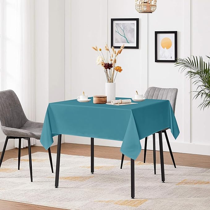 sancua Square Tablecloths 85x85 Inch - Teal Fabric Table Cloth for Square or Round Tables, Washable Polyester Table Cover for Outdoor Party, Birthday, Buffet, Resturant