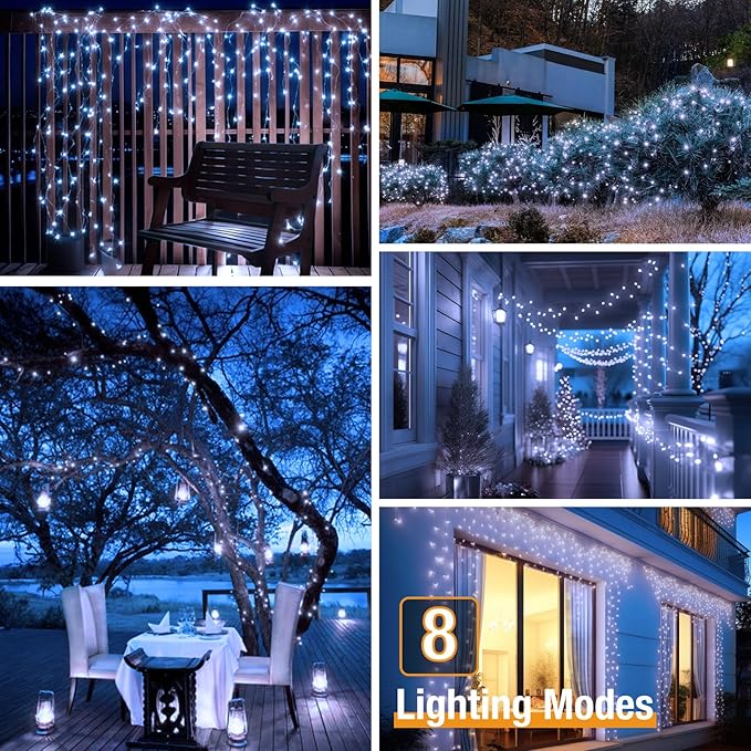btfarm 4 Pack Solar String Lights Outdoor - 320LED 132FT Solar Fairy Lights Outside Waterproof 8 Modes, Copper Wire Twinkle Solar Powered Light for Garden Yard Tree Christmas Wedding Decor, Cool White