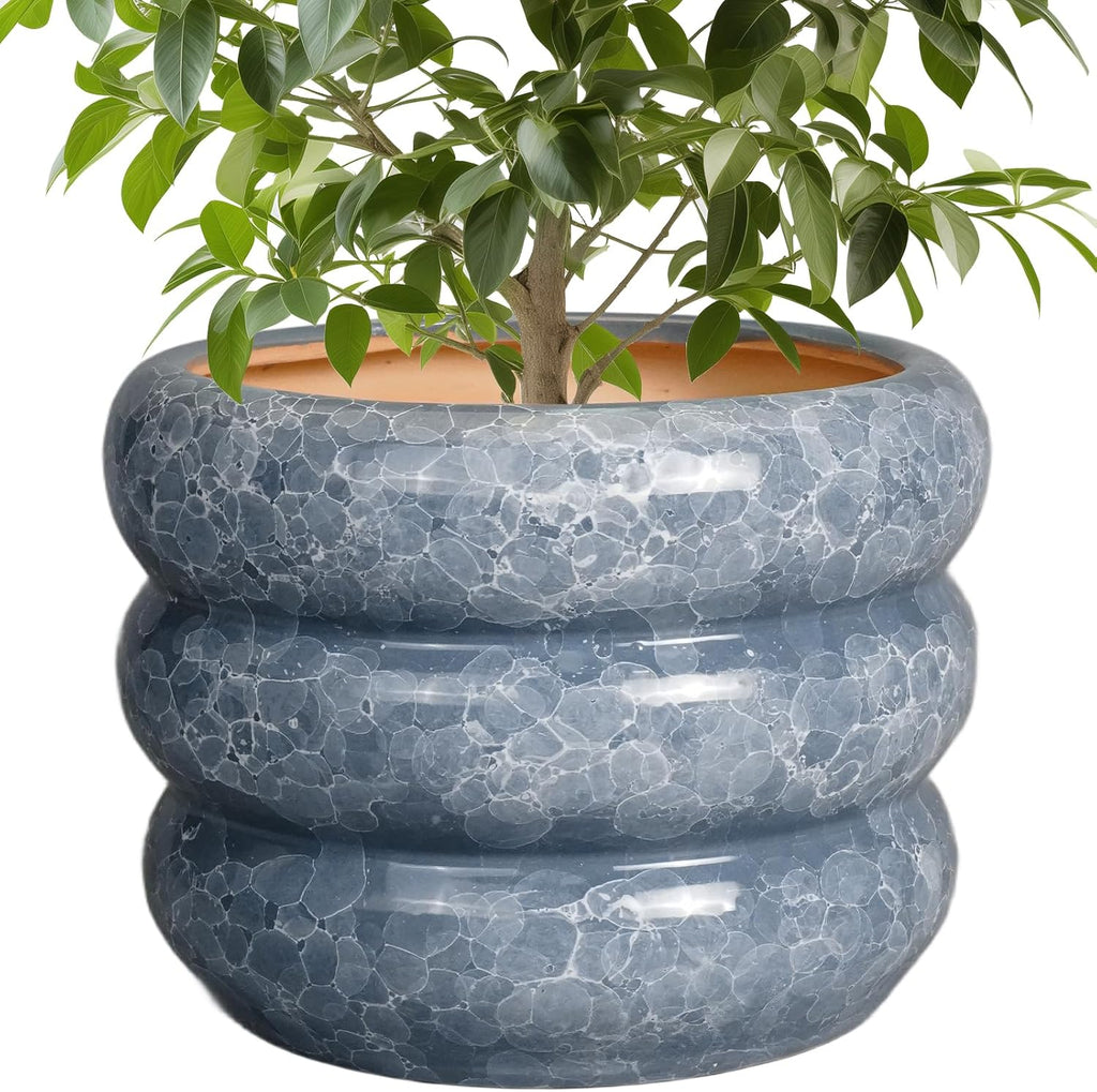 SQOWL Ceramic Planter 10 Inch - Indoor Plant Pot with Drainage Hole Outdoor Planter Large Flower Pot Modern Decorative Plant Pot for Bathroom Room Decorations Gray