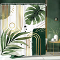 Glawry Green Gold Boho Mid Century Shower Curtain Abstract Tropical Plant Minimalist Modern Geometric Palm Leaf Arch Bathroom Simple 60Wx72L Inches Bath Accessories Art Home Decor Fabric 12 Pack Hooks