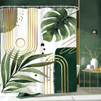 Glawry Green Gold Boho Mid Century Shower Curtain Abstract Tropical Plant Minimalist Modern Geometric Palm Leaf Arch Bathroom Simple 60Wx72L Inches Bath Accessories Art Home Decor Fabric 12 Pack Hooks