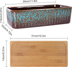 Succulent Pots - 12 Inch Large Succulent Planters with Drainage Tray, Window Sill Planter, Long Rectangle Ceramic Pots for Indoor Cactus Plants Shallow Bonsai Window Box for Home Garden Decor