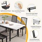 Lamerge 4-Piece Dining Table Set for 3-6 People, 63" Extendable Kitchen Table Set with 1 Bench and 2 Backrest Chairs, Faux Marble Table Square Dining Table Set with Drop Leaf for Small Space