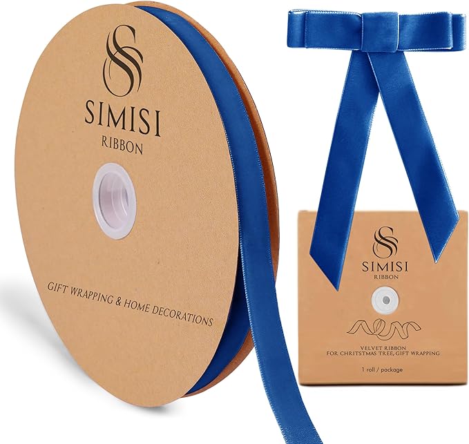 Royal Blue Velvet Ribbon 5/8'' 25 Yards for Christmas Tree, Gift Wrapping, Flower Bouquet, Wreath Decorations, Bow Making