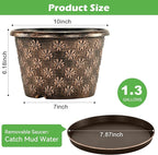 10 Inch Planter Pots for Plants, 4 Pack Plastic Large Flower Pots Indoor Outdoor, Resin Plant Pot with Drainage & Saucer, Retro Decorative Garden Pot with Removable Trays for House