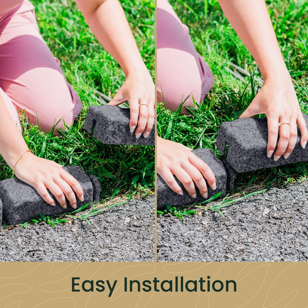 Beuta Landscape Edging | Garden Edging Border | Faux Stone Bricks for Lawn Edging, Flower beds, Pathways & Yard Edging– 1 Pack | Each Section Has 6 Bricks 48" L x 4" W x 2.25" H | 3 Spikes |Charcoal