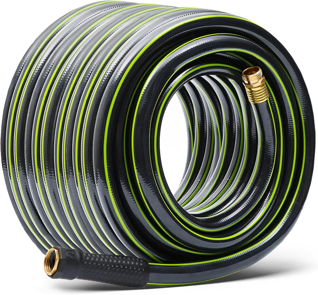 Worth Leader Long Garden Hose 5/8 in. x 100 ft. -No Kink, Flexible, Leakproof, Male to Female Fittings -Heavy Duty Durable PVC Lightweight Water Pipe with Brass Aluminum Ends for Household & Yard Use
