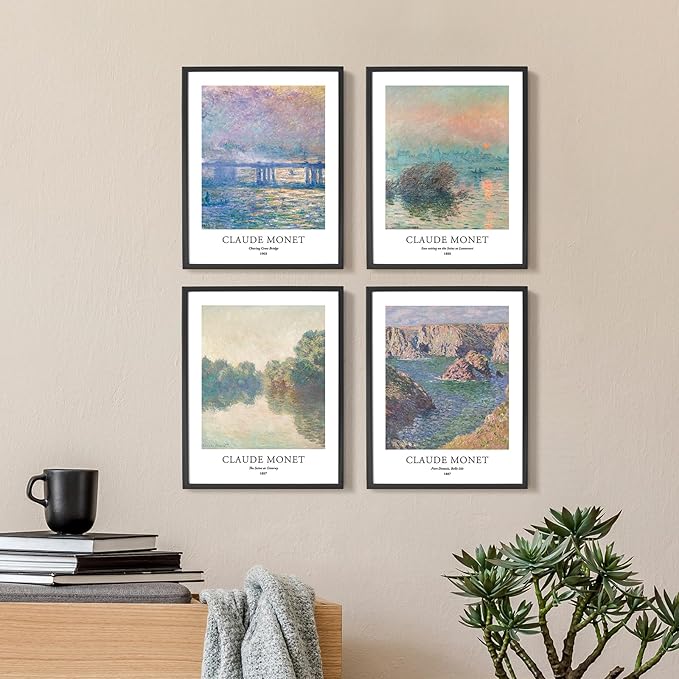 EVOLE HOME Claude Monet Giclée Art Print Set - 4 Unframed 11x14 Inch Impressions on Premium Matte Art Paper Artwork for Living Room Bedroom Dining Room Decor