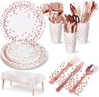 141 Pieces Rose Gold Party Supplies, Party Dinnerware Sets Include Paper Plates Napkins Cups Silverware, for Wedding Bridal Shower Engagement Birthday Parties Decoration -20 Serves