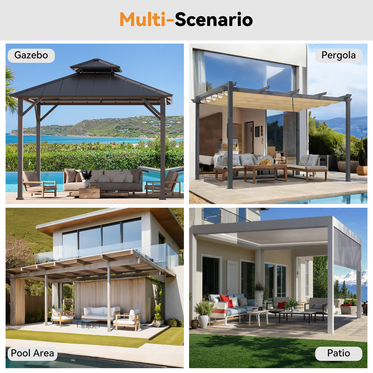 Covered Outdoor Gazebo Mosquito Netting Replacement Universal 4-Panel Sidewalls 12' x 16', Outdoor Gazebo Mosquito Nettings with Double Zipper, Replacement for Patio Canopy, Garden (Mosquito Net Only)