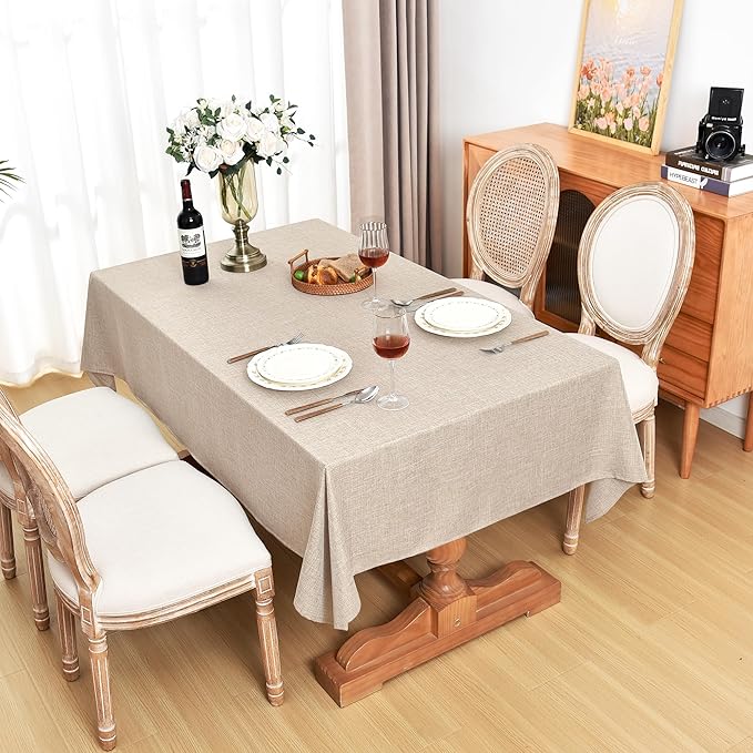 Fitable Linen Textured Beige Tablecloths 2 Pack, Faux Burlap Rectangle Table Clothes for 6 Foot Tables, Rustic Wrinkle-Proof Table Covers for Wedding, Party, Farmhouse, Banquet (54 x 108 Inch)