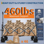 52" Foldable Wagon for Beach with 460LBS Weight Capacity, Heavy Duty 350L Extra Large Collapsible Foldable Wagon for Camping, All Terrain Beach Wagons Extended with Cup Holders for Sand