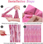8 Pack Pink Backdrop, 3.28 FT x 7.05 FT Fringe Curtains, Metallic Glitter Pink Fringe Party Streamer Foil Curtains Tinsel Backdrop, Pink Decorations Bachelorette Party Supplies Birthday Decor