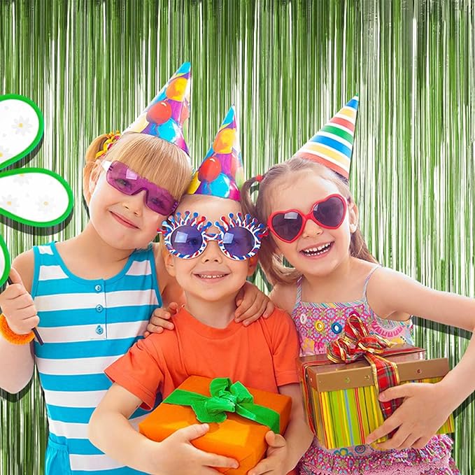 4 Pack Light Green Foil Fringe Curtain Backdrop, 3.28Ft x 8.2Ft Metallic Tinsel Foil Fringe Streamer Curtains for Photo Booth Props, Birthday, Wedding, Christmas Decorations Party Supplies New