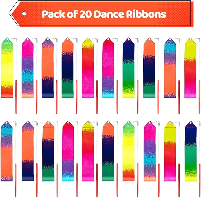 20 Pack Ribbon Dancer Wands for Kids,Rainbow Streamers Dance Ribbon,Party Favors Goodie Bags Stuffers,Birthday Decorations,Girls Party Games Supplies,Dance Gymnastics Pretend Play Princess Cat