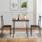 VECELO 3-Piece Dining Room Kitchen Table and Pu Cushion Chair Sets for Small Space, 2, Classic Brown,Dining Set for 2