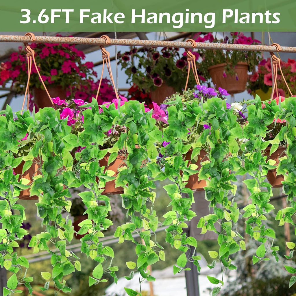 Hoteam 12 Pcs Artificial Hanging Plants 32 Inch Fake Ivy Vines with Fake Leaves Patio Artificial Plants Greenery for Living Room Indoor Outdoor Wall, No Basket (Pothos)