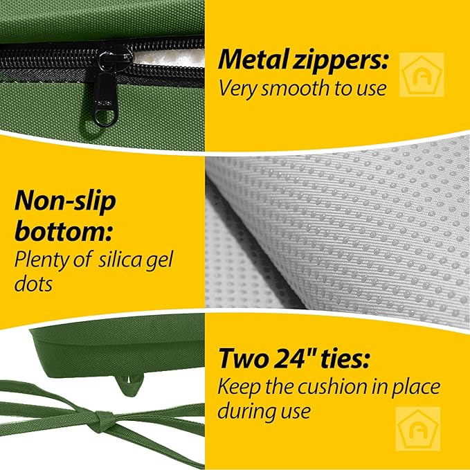 AAAAAcessories Outdoor Seat Cushions for Chairs, Waterproof, Fade-Resistant, 19" x 19" x 3", Patio Furniture Replacement Cushions, Set of 2, Dark Moss Green