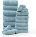 18 Piece Family Bath Towel Set Include 6 Bath Towels,6 Hand Towels and 6 Washcloths Soft Bathroom Towel with Hanging Loops,Highly Absorbent Quick Dry Towels Set for Bathroom,Hotel and Spa-Turquoise