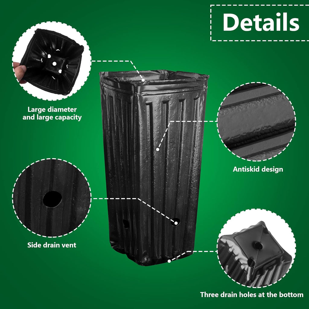 RunNico 50pcs Plastic Deep Plant Nursery Pots, 9.8”Tall Tree Pots,Black Deep Seedling Container Pots with Drainage Holes for Indoor Outdoor Gardening (4.7" Wx9.8 H)