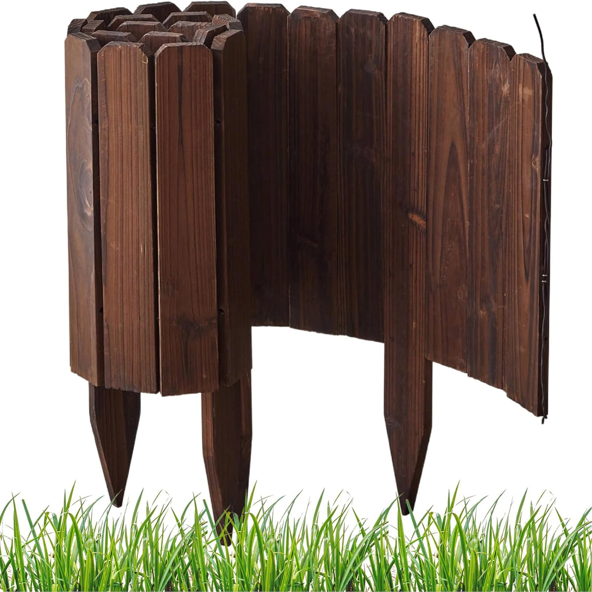 Wood Garden Edging Border Wooden Garden Fence No Dig Landscape Edging Lawn Fence Border Decorative Flower Bed Border Courtyards Planting Tree Fence Yard Patio Path Edging -11.8" H x 48" L (1PACK)