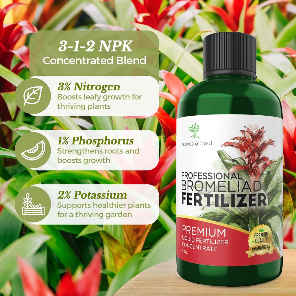 Professional Liquid Bromeliad Plant Fertilizer | 3-1-2 Concentrate for Plants and Flowers | Multi-Purpose Blend & Gardening Supplies | 8 oz Bottle