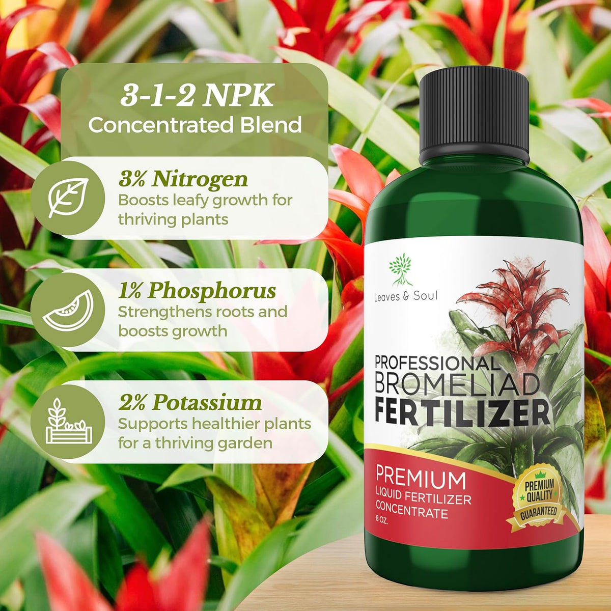 Professional Liquid Bromeliad Plant Fertilizer | 3-1-2 Concentrate for Plants and Flowers | Multi-Purpose Blend & Gardening Supplies | 8 oz Bottle