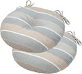 Bistro Chair Cushions 15 inch,Set of 2,Tufted Round Chair Cushions with Ties,15"x15"x4",Water Resistant Round Seat Cushion for Barstool Chairs,Patio Garden Kitchen Outdoor Furniture(Gray Stripe)