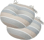 Bistro Chair Cushions 15 inch,Set of 2,Tufted Round Chair Cushions with Ties,15"x15"x4",Water Resistant Round Seat Cushion for Barstool Chairs,Patio Garden Kitchen Outdoor Furniture(Gray Stripe)