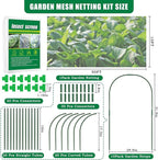 10 X 50 FT Garden Mesh Netting Kit Pest Barrier for Raised Beds, Fruit Tree Netting with 10 Sets Garden Hoops & 20 Clips for Cicadas Bird Insect, Blueberry Bush Netting Cover for Garden Protection