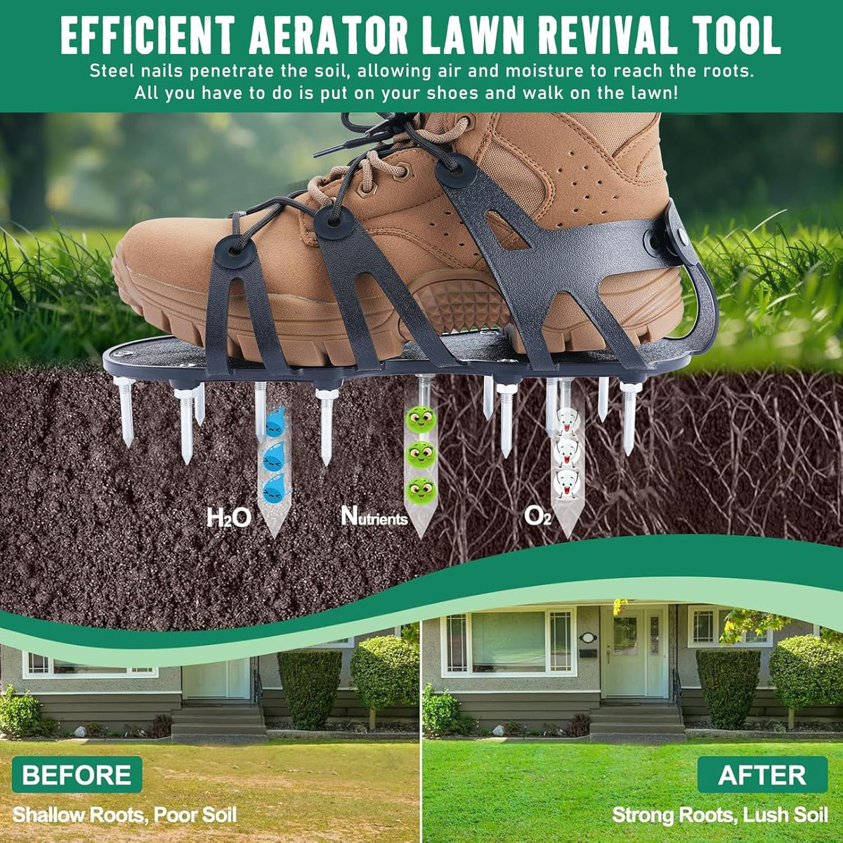 Professional Lawn Aerator Shoes – Adjustable Spike Shoes with Wrap Lacing, Heavy-Duty Spiked Aerating Sandals | One-Size-Fits-All for Yard, Patio, Lawn & Garden