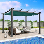 Kozyard Morgan Outdoor Retractable Pergola with Sun Shade Canopy Patio Aluminum Pergola Shelter for Backyard Deck Garden Modern Metal Grill Gazebo (10' x 12', Blue)