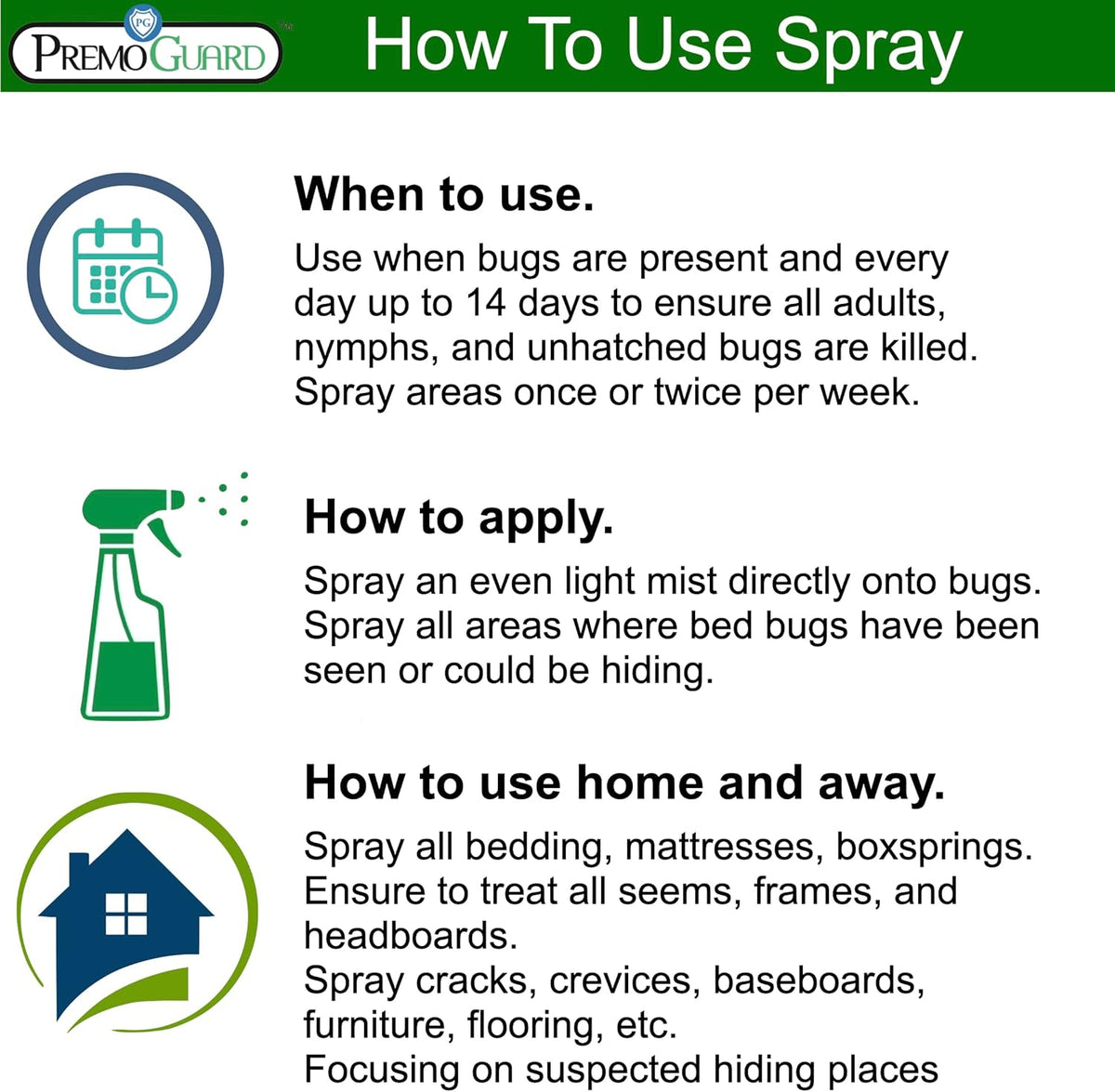 Premo Guard Natural Bed Bug Killer Spray, 128 oz – University-Tested, Stain & Scent Free