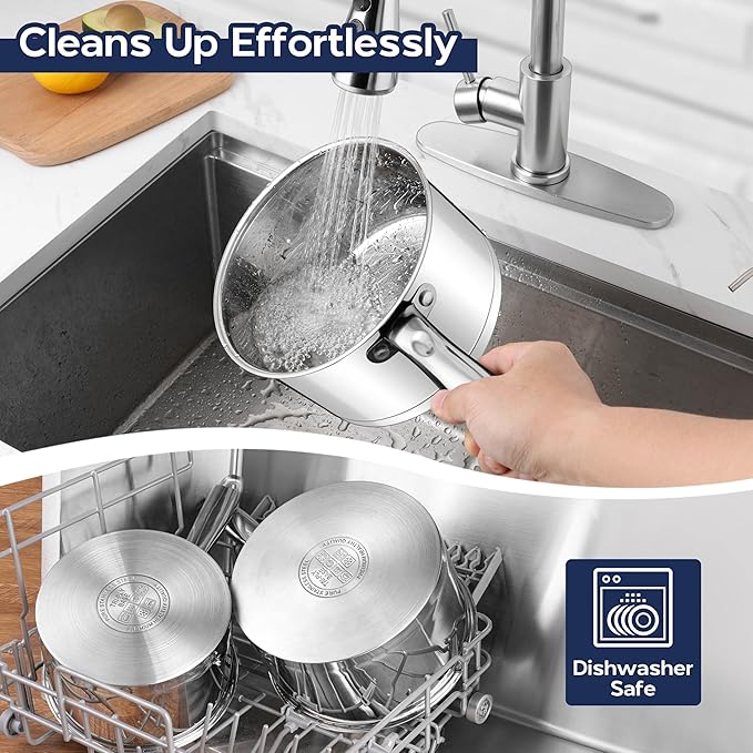 LIANYU 2QT & 3QT Saucepan with Tempered Glass Lid, Stainless Steel Small Sauce Pan Cooking Pot Set, Tri-Ply Bottom Versatile Sauce Pot for Kitchen, Oven & Dishwasher Safe