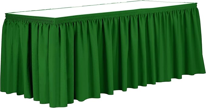 Ultimate Textile Pleat Polyester Fabric Table Skirt - Machine Washable Flame Resistant with Clips for Events, Weddings & Trade Shows, Cut & Sewn in Paterson, NJ - Emerald, 7' Shirred Pleat