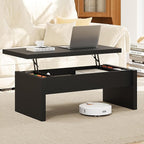 Small Lift Top Coffee Table, Wood Rectangle Coffee Table with Lifting Top and Hidden Storage Compartment, Modern Mid Century Center Tables for Small Space, Living Room, Office-Black