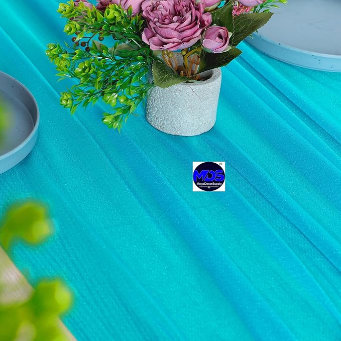 MDS 25 Pack 10ft Chiffon Table Runner 29 x 120 Inches Sheer Wedding Runner Romantic Rustic Table Runner for Wedding Decorations, Birthday Parties, Bridal Shower Party Arch Decor -Turquoise