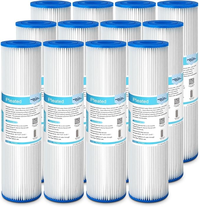 Membrane Solutions 5 Micron Pleated Polyester Sediment Water Filter 10"x2.5" Replacement Cartridge Universal Whole House Pre-Filter Compatible with W50PE, WFPFC3002, SPC-25-1050, FM-50-975 - 12 Pack